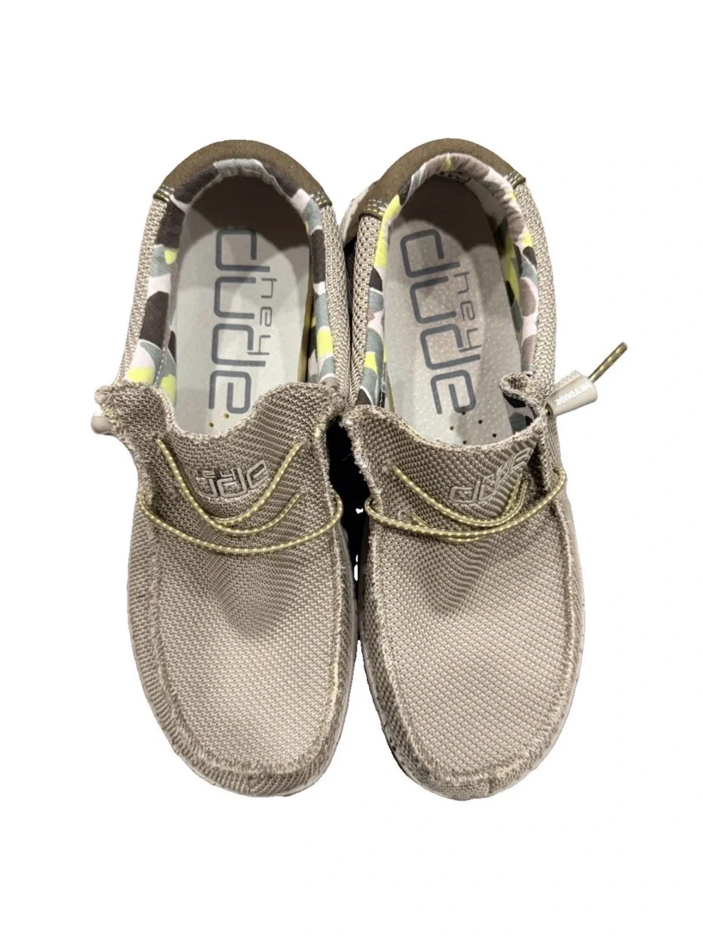 Hey Dude Men's Slip-On Loafers in Taupe with Camo Lining size 8 men’s Wally Sox